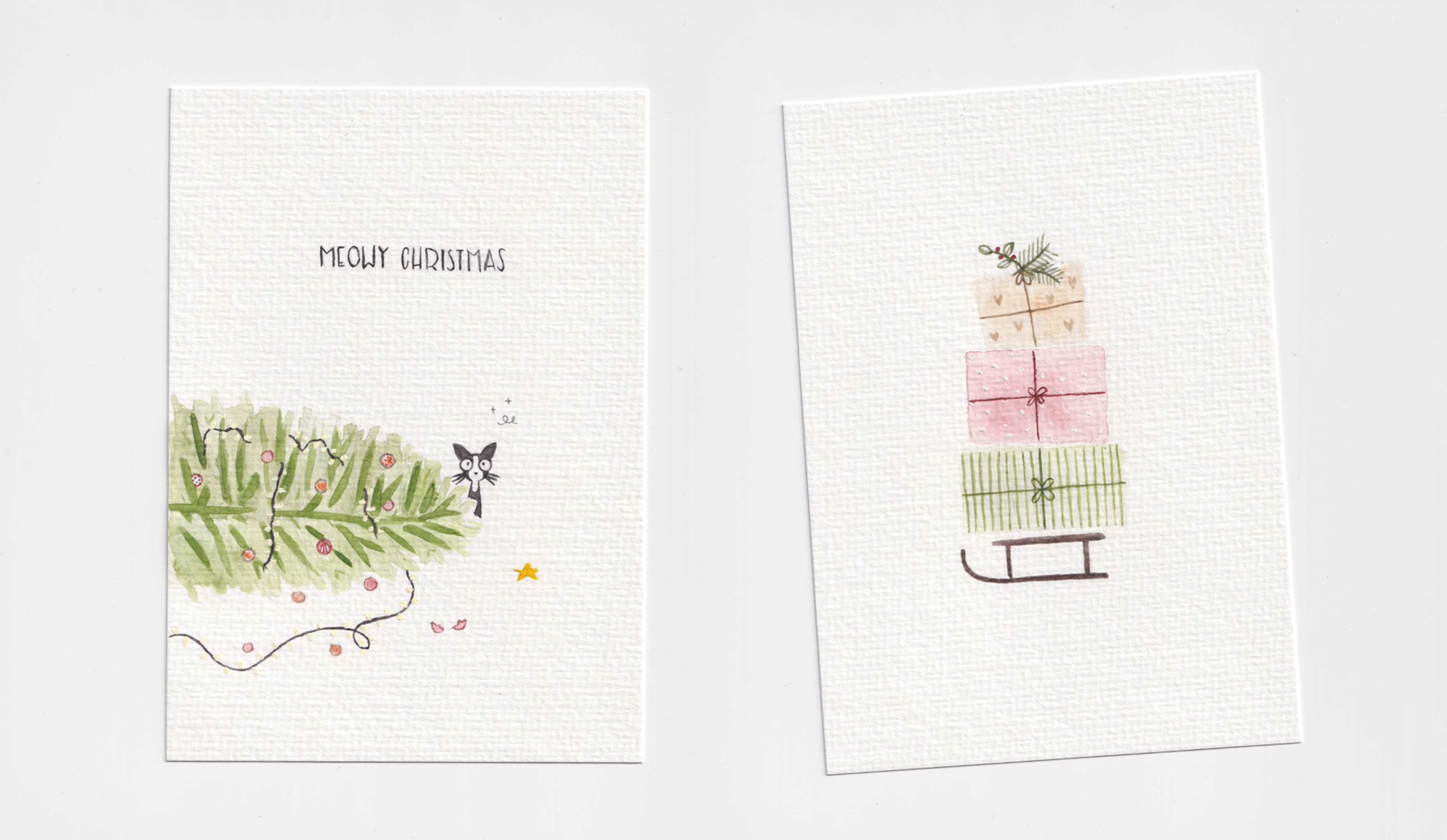 Hand painted postcards for winter, spring and birthdays