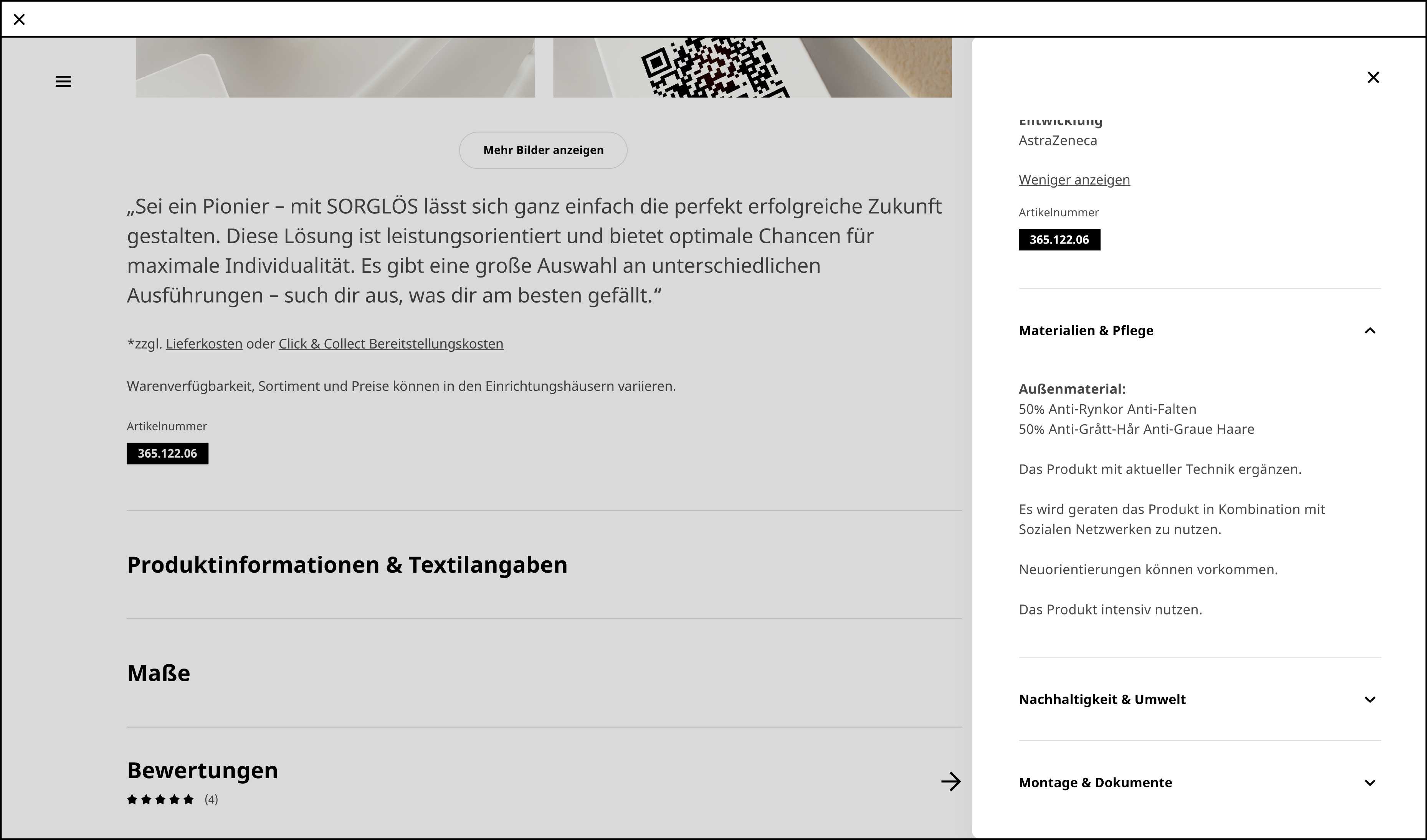 IKEA X AstraZeneca: Website product information
